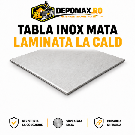 Tabla inox mata laminata la cald AISI 304 1D, 12 x 1500 x 3000 mm, 4.5 mp